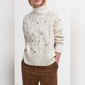NWT Barbour Cable Wool Blend Mock Neck Sweater